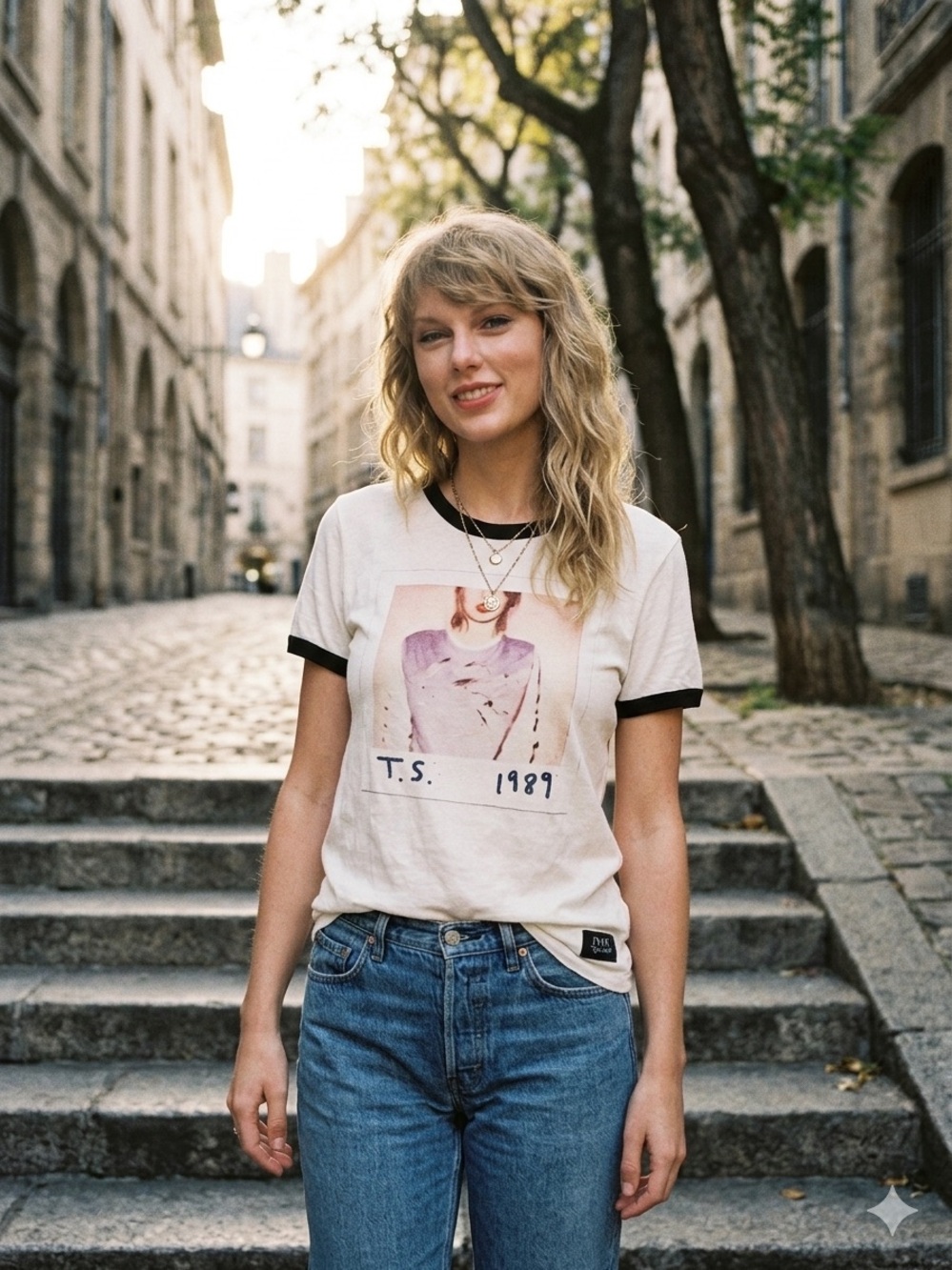 Taylor Swift 1989 Tour Graphic Ringer Tee - White with Black Trim